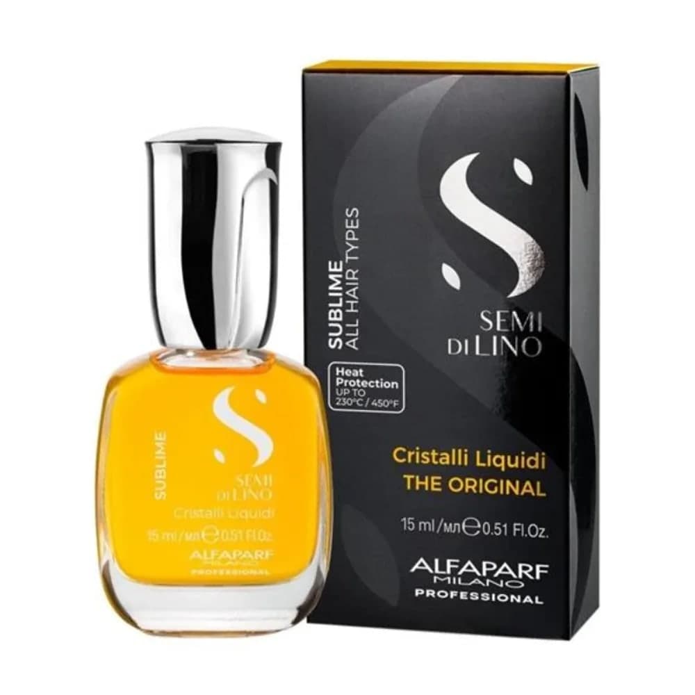 ALFAPARF MILANO SEMI DI LINO CRISTALLI LIQUIDI - SÉRUM ACEITE DE BRILLO CON PROTECCIÓN TÉRMICA 15ML