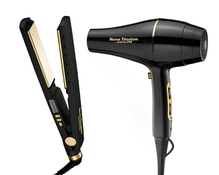 SET SECADOR + PLANCHA BABYLISS NANO TITANIUM BNTBG