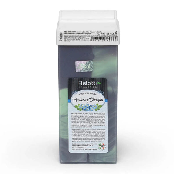 CERA DEPILATORIA LIPOSOLUBLE ROLL-ON BELOTTI: AZULENO Y CLOROFILA 100ML | SUAVIDAD PROFESIONAL