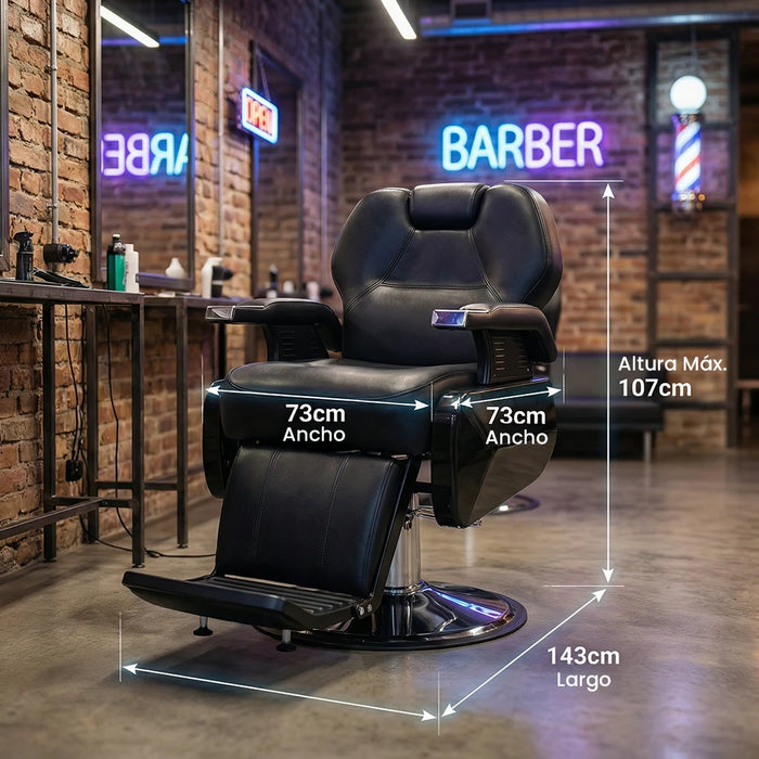 Sillón de Barbería Kavanel MAGNO 2687 - Negro Premium con Ajuste Hidráulico y Detalles Cromados